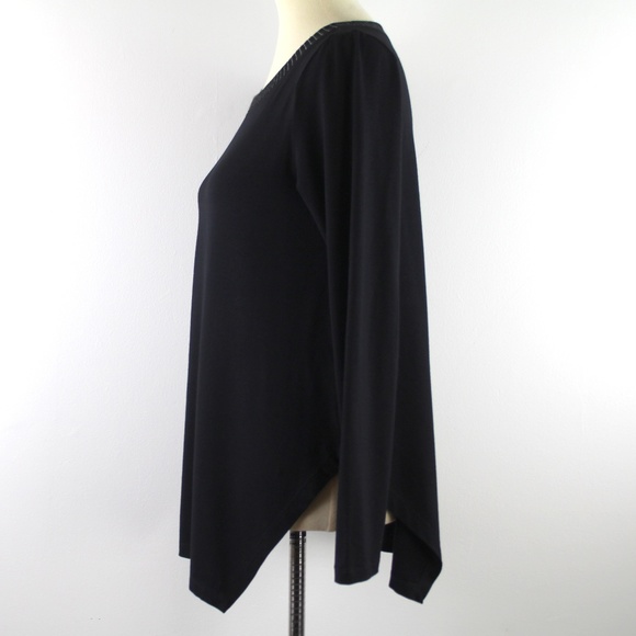 Alembika Black Grey Pinstripe Trim Crewneck Jersey Knit Pullover Tunic Top 1 XS - Picture 3 of 6